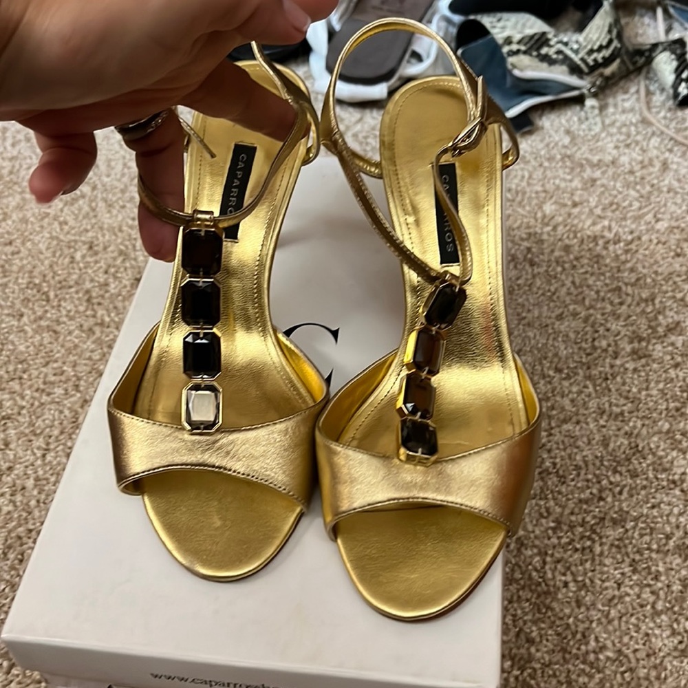 Gold shoes worn once with 4 gemstones PRICE NEGOTIABLE
